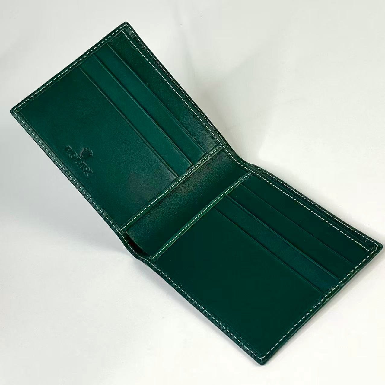 Rolex Green Leather Bifold Wallet with Crown Logo and Original Box